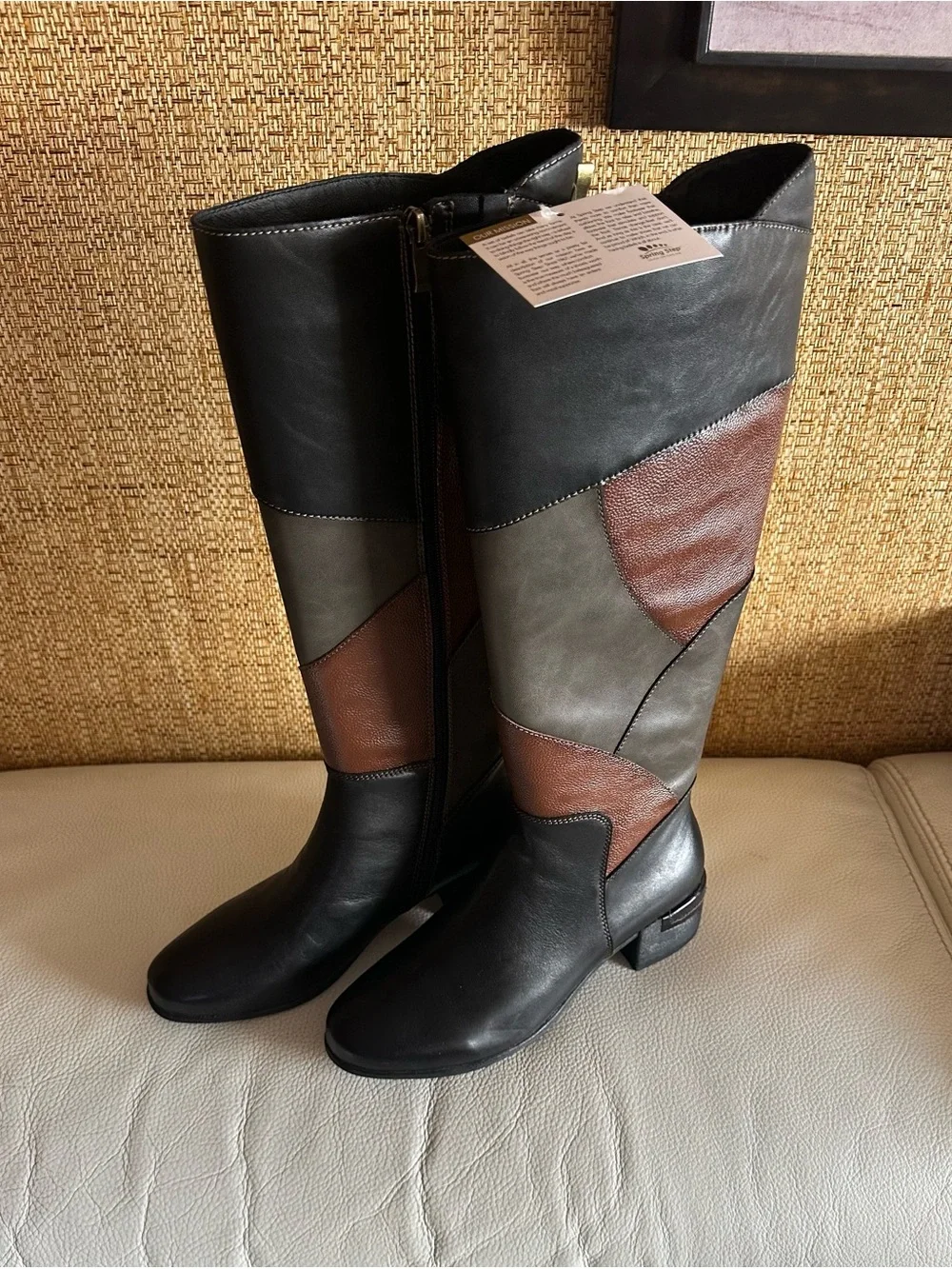 NIB Spring Step Patchwork Boots.high-quality Multi-color combo leather.s40(US 9)